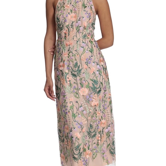 Maggy London Women's Floral Embroidered Halter Midi Dress with Back V-Neck - Picture 10 of 12